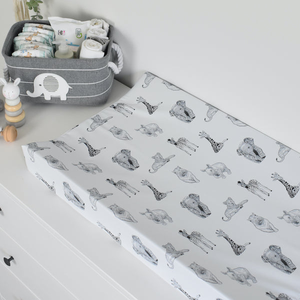 Anti-Roll Changing Mat - Safari Babies (WHITE)