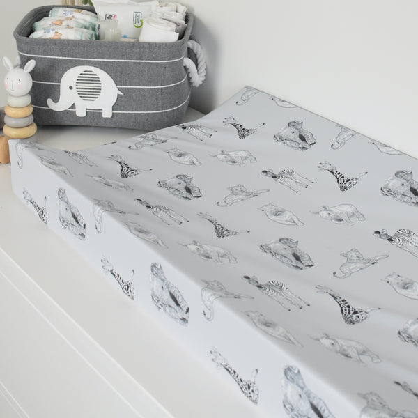 Anti-Roll Changing Mat - Safari Babies (GREY)