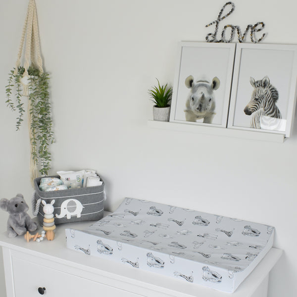 Anti-Roll Changing Mat - Safari Babies (GREY)